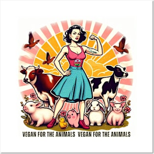 Vegan For The Animals Retro Woman Posters and Art